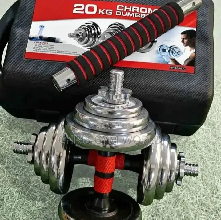 20kg Adjustable Chrome Dumbbell Set With Connecting Rod