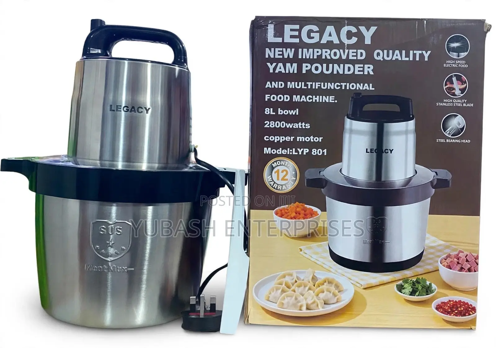 LEGACY LYP 801 Yam Pounder & Multifunctional Food Machine - 8L / 2800W
