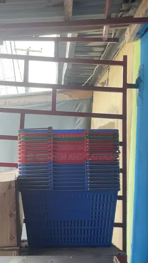 Plastic Supermarket Shopping Basket With Metal Handles.