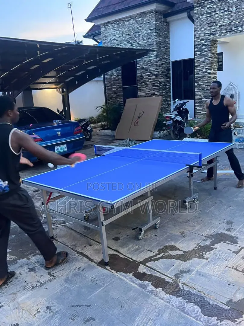 Foldable Table Tennis (Ping Pong) With a Silver Metal Frame & Wheels.