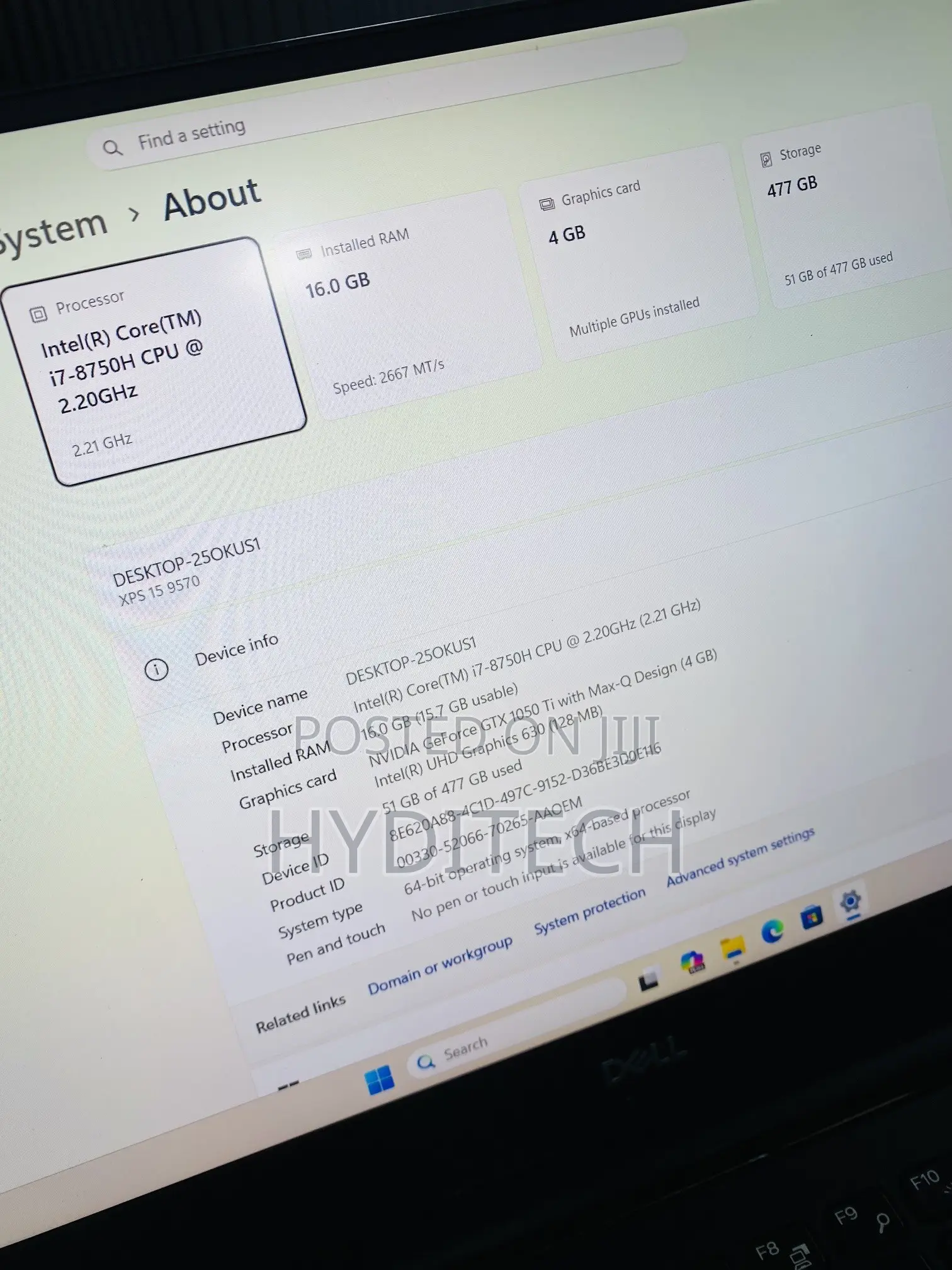 Laptop Dell XPS 15 9570 16GB Intel Core i7 SSD 512GB