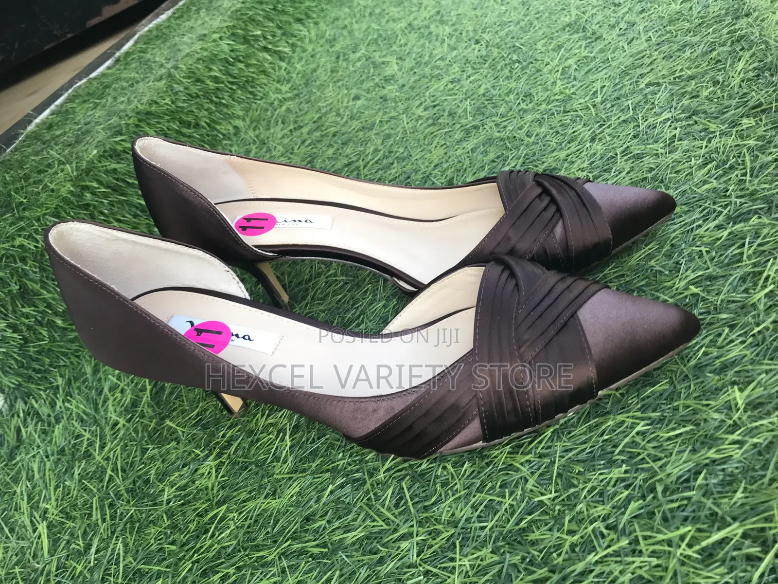 Luxury Brown Satin Pointed-Toe Heels for Ladies