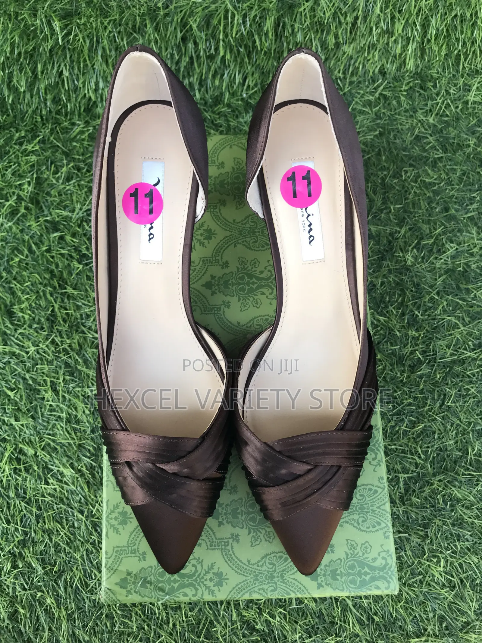 Luxury Brown Satin Pointed-Toe Heels for Ladies