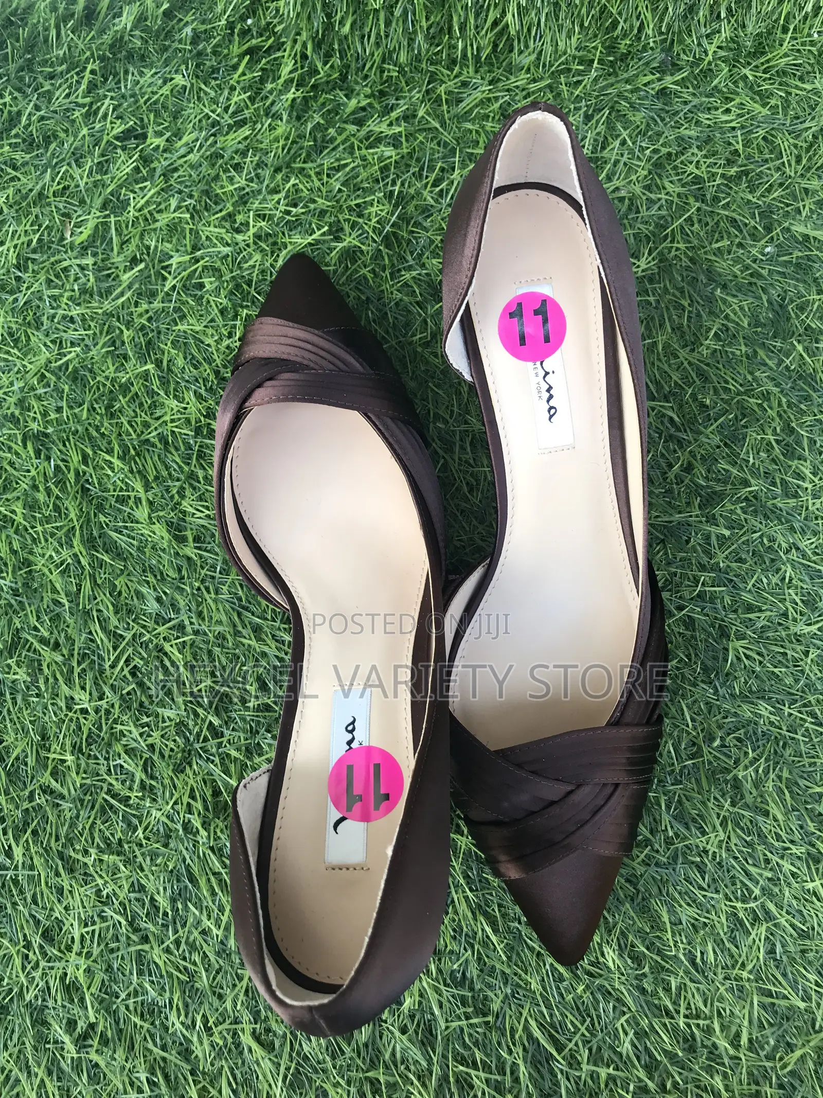 Luxury Brown Satin Pointed-Toe Heels for Ladies