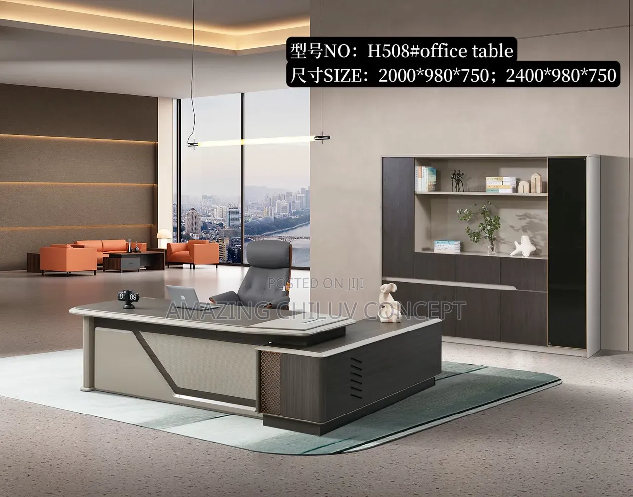 2.4m Modern Executive Office Desk With Bookshelf