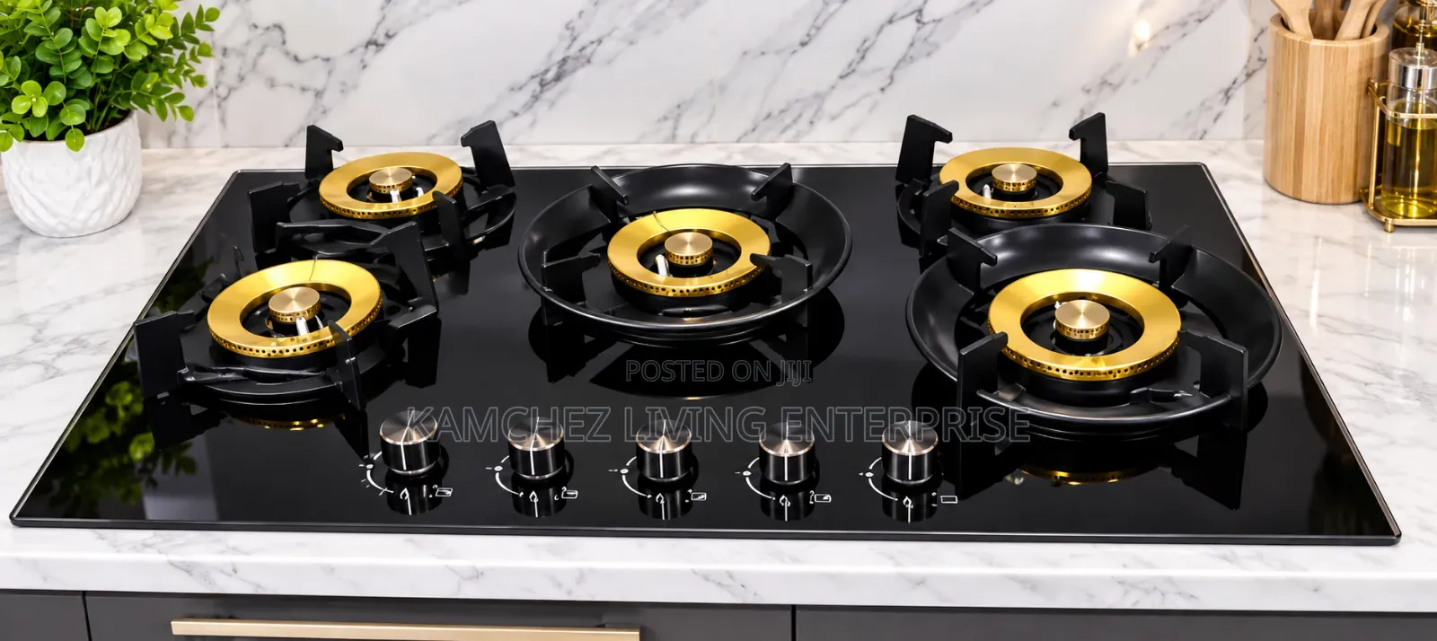 Luxury Gold Top 5 Burner Flip Up Built-in Gas Cooker
