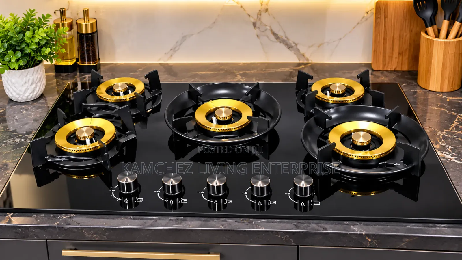 Luxury Gold Top 5 Burner Flip Up Built-in Gas Cooker