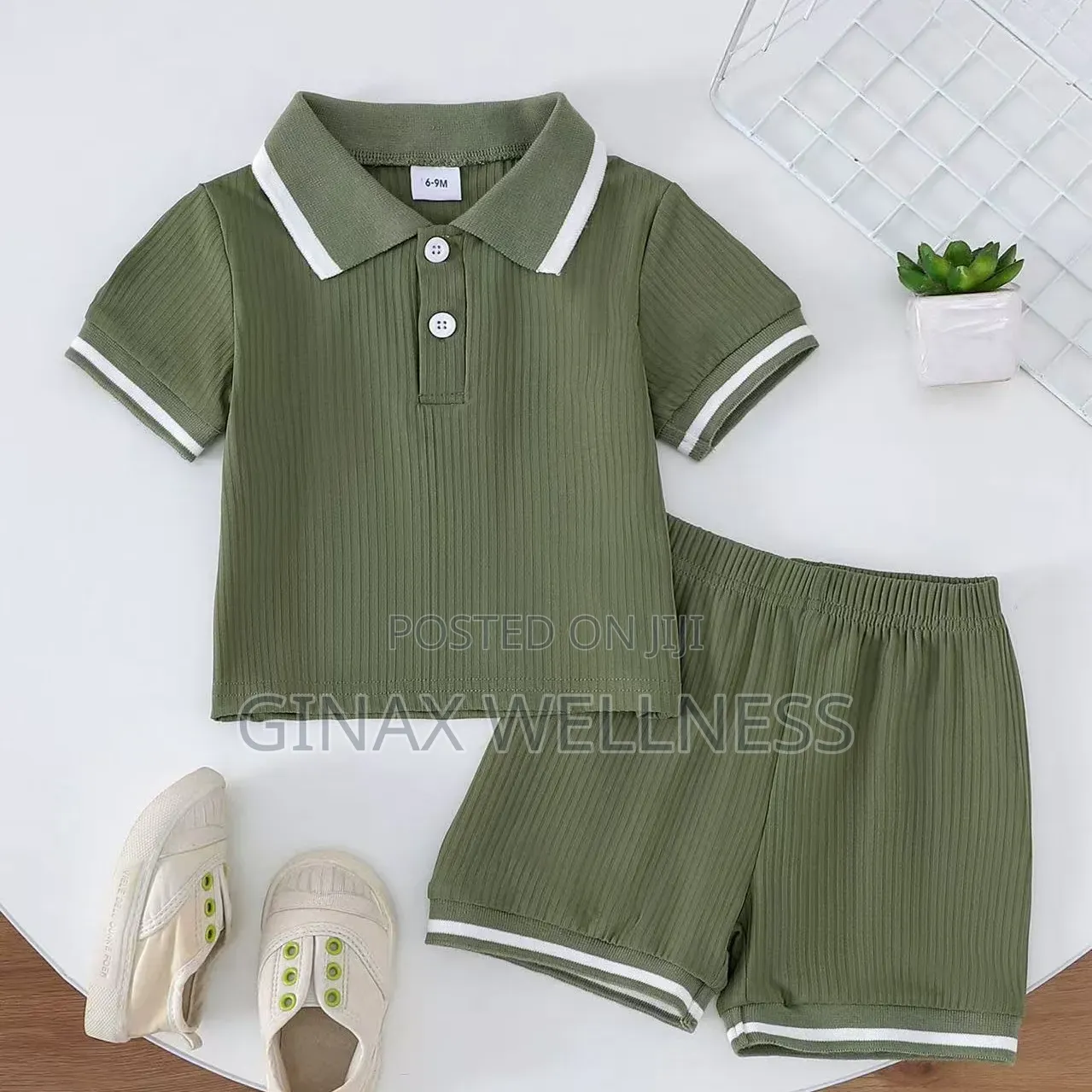 Baby Boys 2-Piece Ribbed Polo Shirt and Shorts Outfit Set (6–12Months)