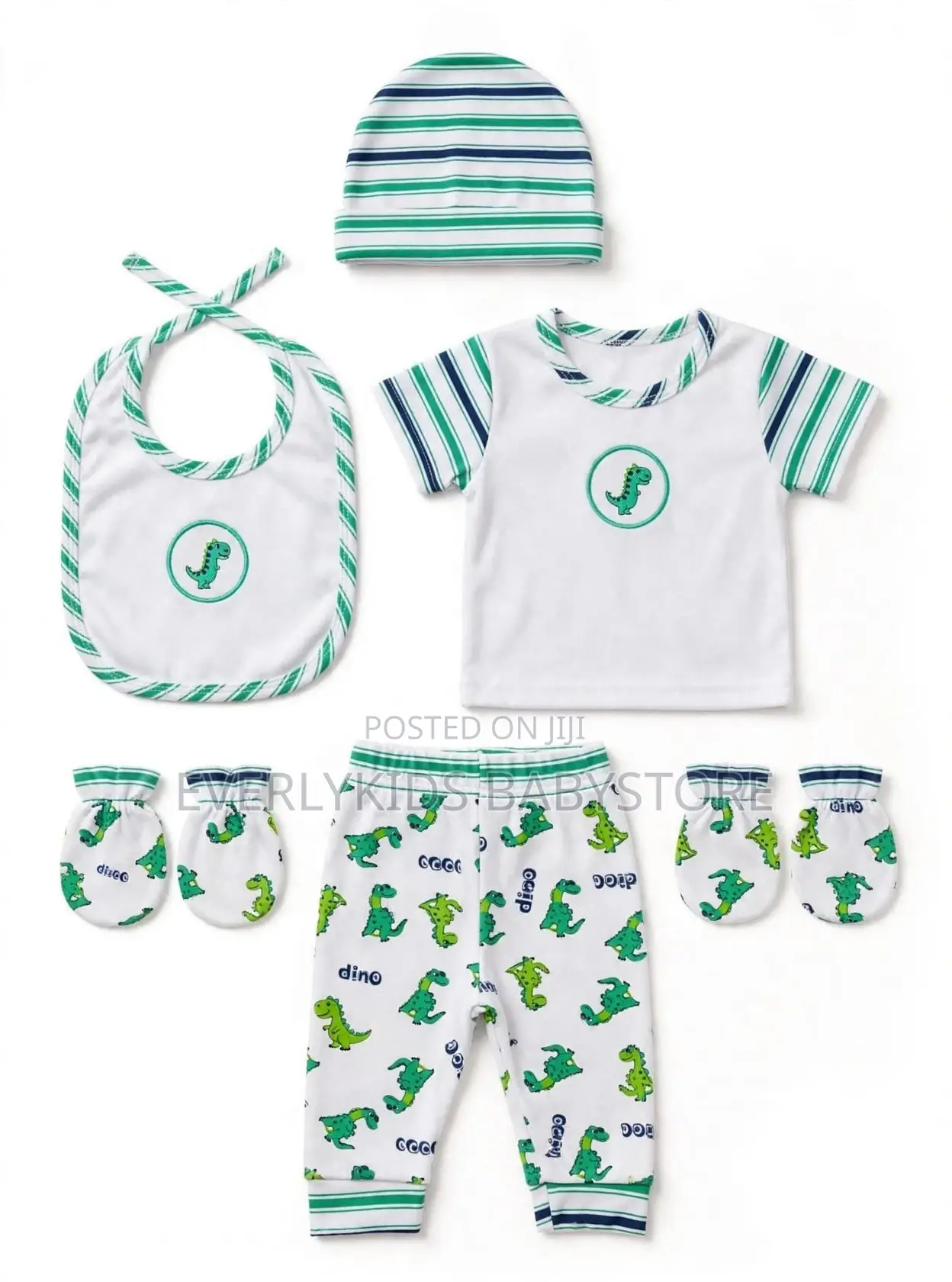6Pcs Baby Dino Set 0-3m - Shirt Pant Bib Cap
