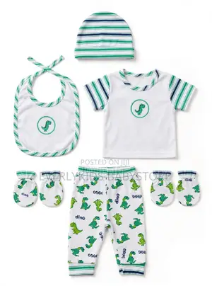 6Pcs Baby Dino Set 0-3m - Shirt Pant Bib Cap