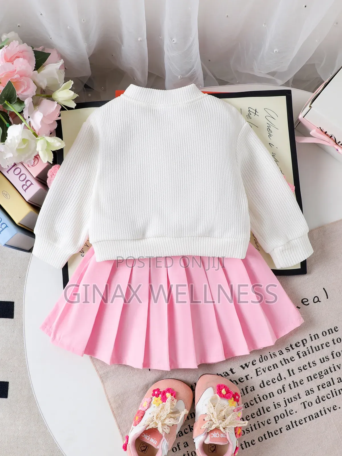 Baby Girls' 2-Piece Pleated Skirt & Knitted Cardigan Set (6–12 Months)