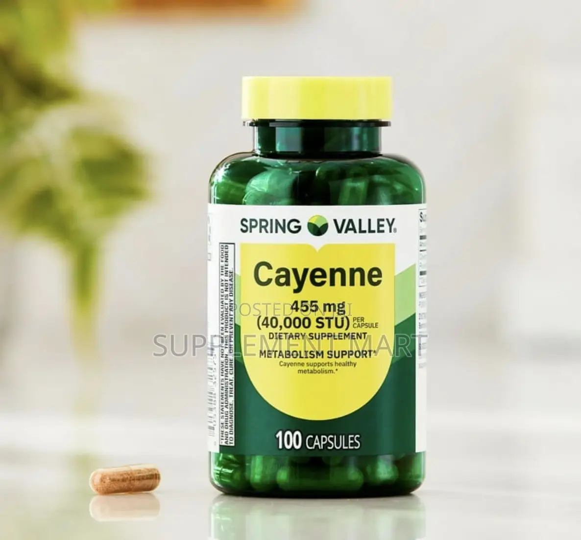 Cayenne Dietary Capsules for Metabolism Support, 455 Mg, 100 Count