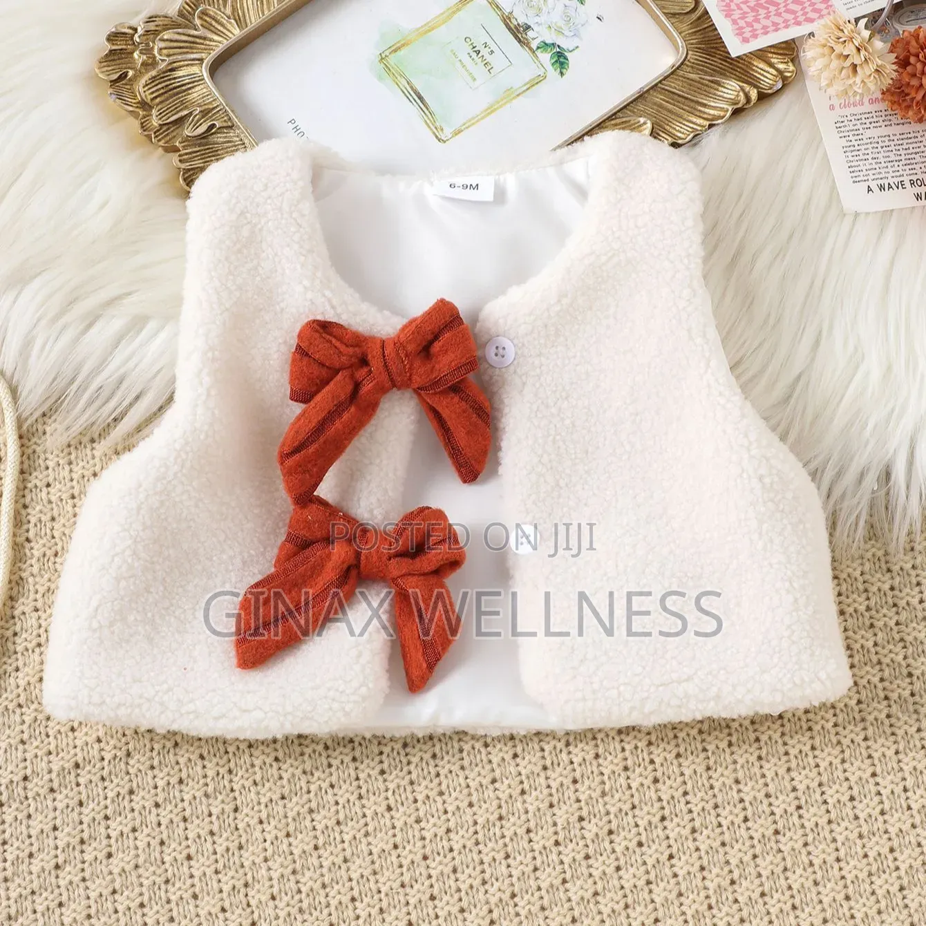 3-Piece Baby Girls Long Sleeve Dress With Fluffy Vest and Matching Bag