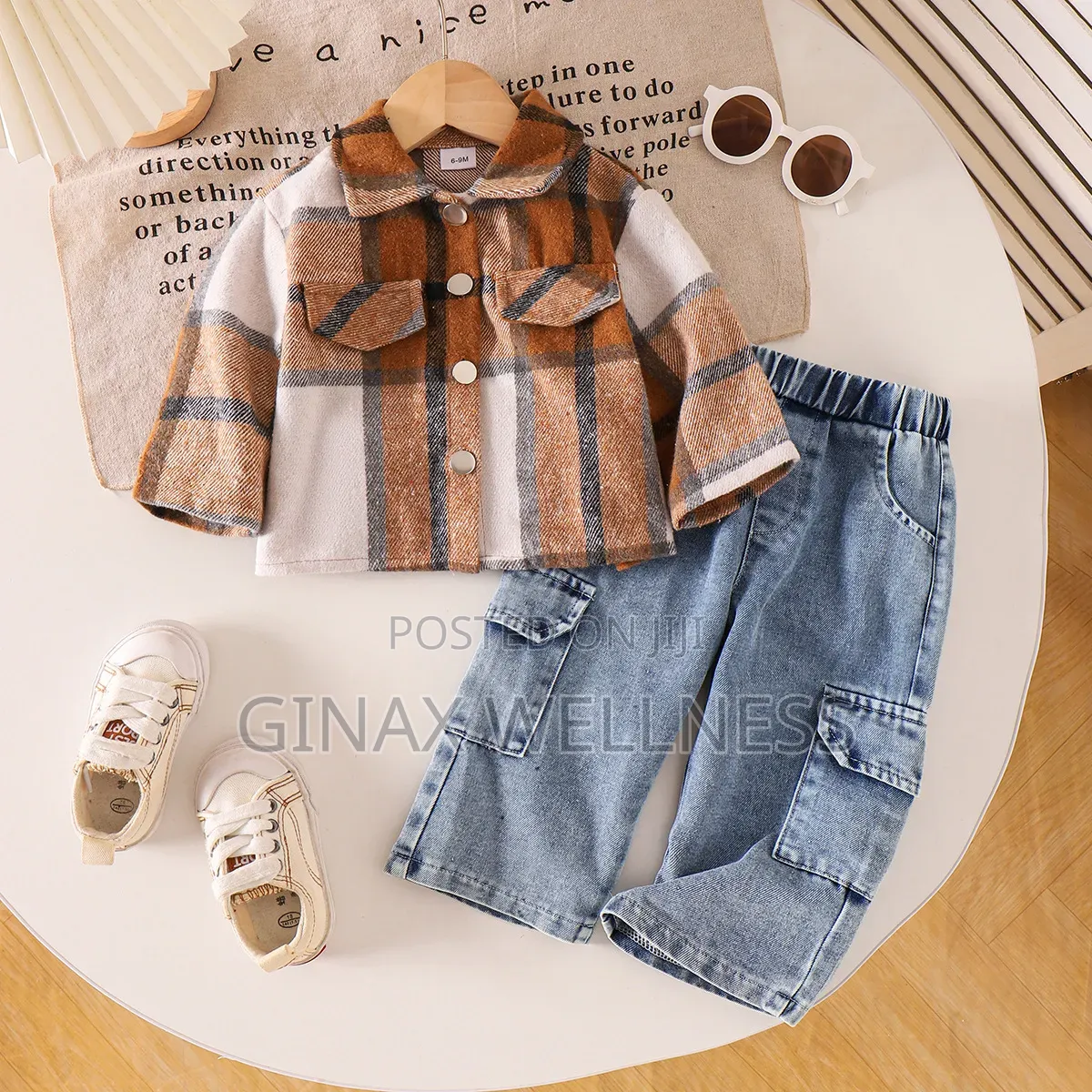 Baby Boys 2-Piece Plaid Shirt and Cargo Jeans Outfit (6–12 Months)