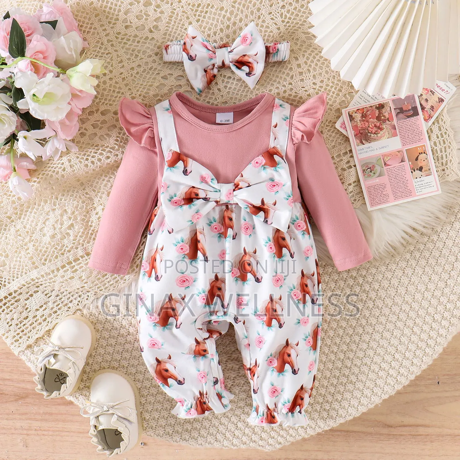 Baby Girls' 2-Piece Pink Jumpsuit With Matching Headband (0-9 Months)