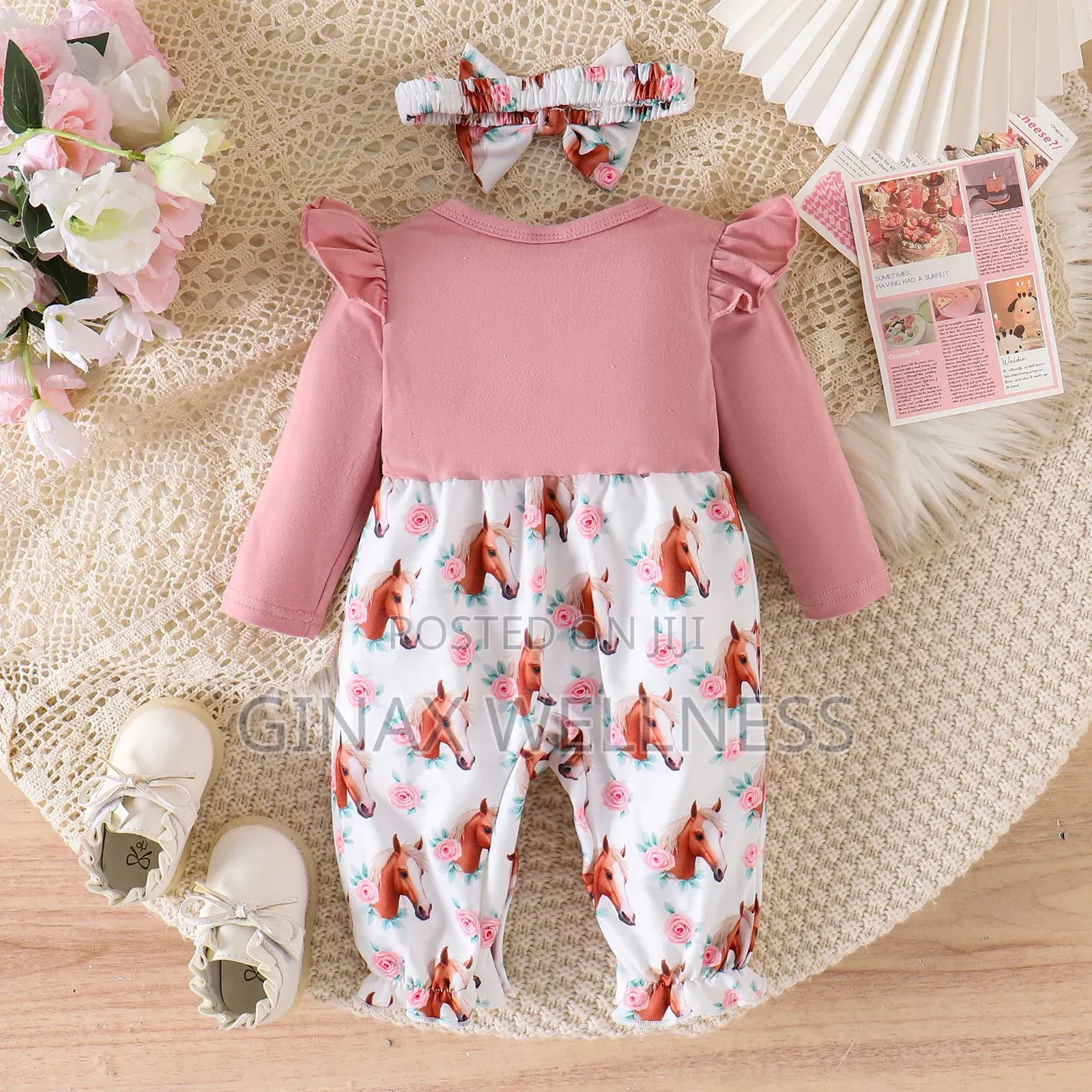 Baby Girls' 2-Piece Pink Jumpsuit With Matching Headband (0-9 Months)
