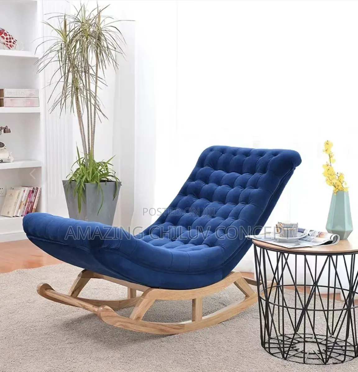 Luxury Blue Upholstered Rocking Accent Chair