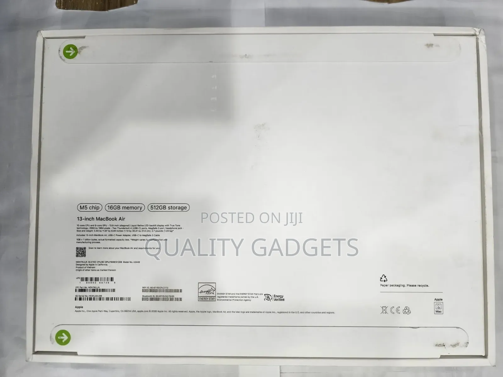 New Laptop Apple MacBook Air 2026 M5 16GB Apple M5 SSD 512GB