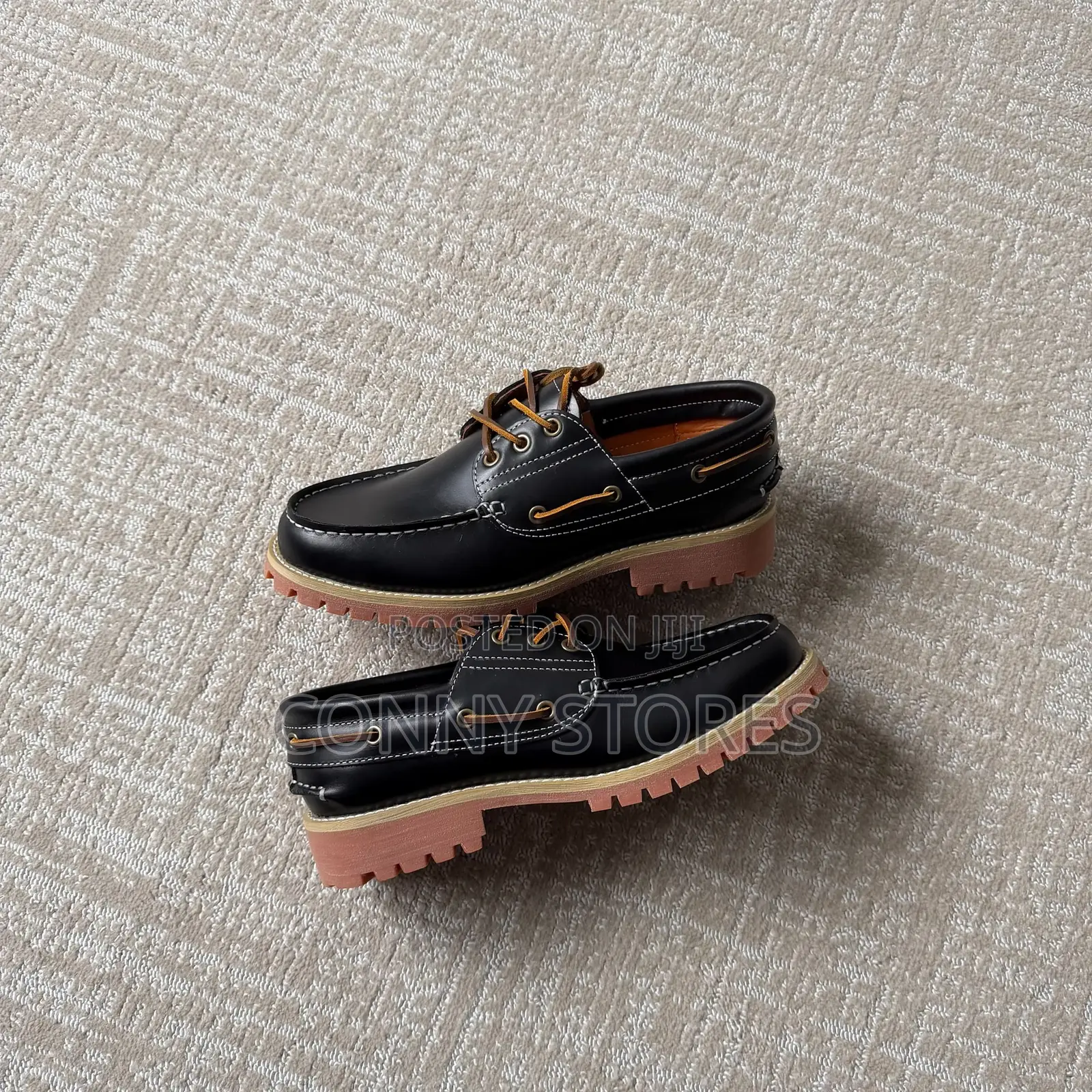 The Authentic 3-Eye Lug Boat Shoes in Black Aged Leather