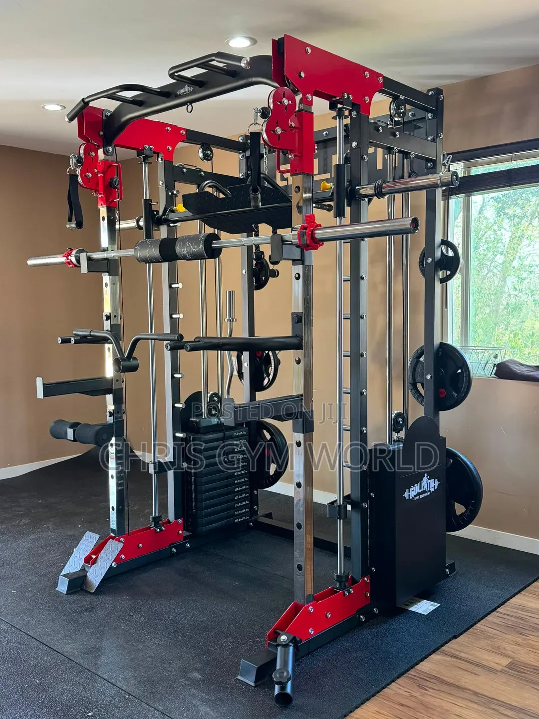 Multi-Functional Smith Machine and Cable Crossover Trainer