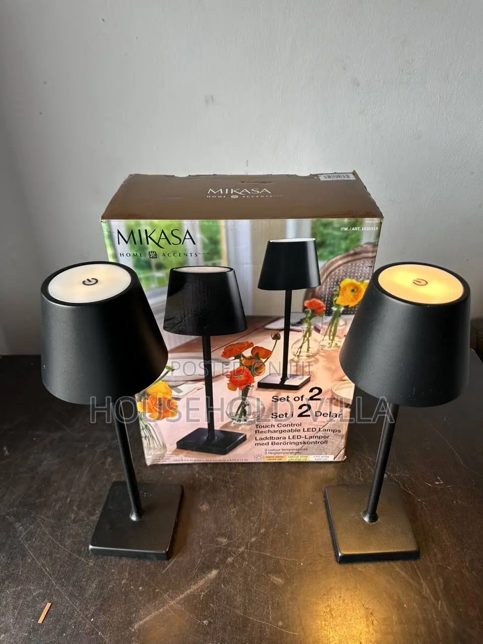 Mikasa 14" Rechargeable LED Table Lamps Set of 2 Black Touch Control