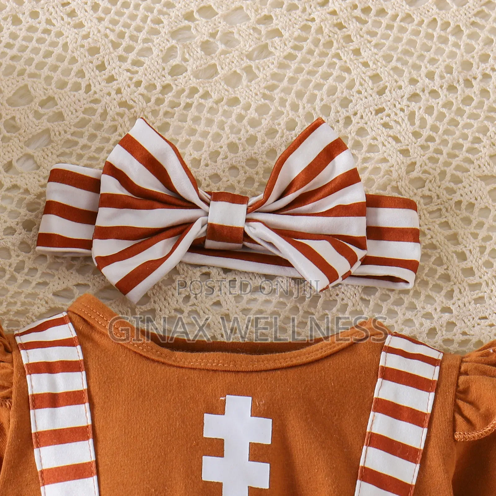Baby Girl Brown Striped Long Sleeve Jumpsuit With Headband (0–9Months)