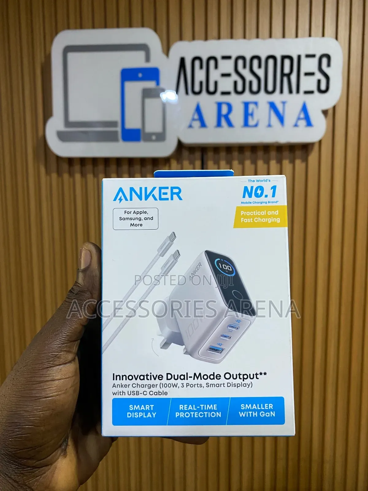 Anker 100W 3-Port GaN Fast Charger With Smart Display + Type-C Cable