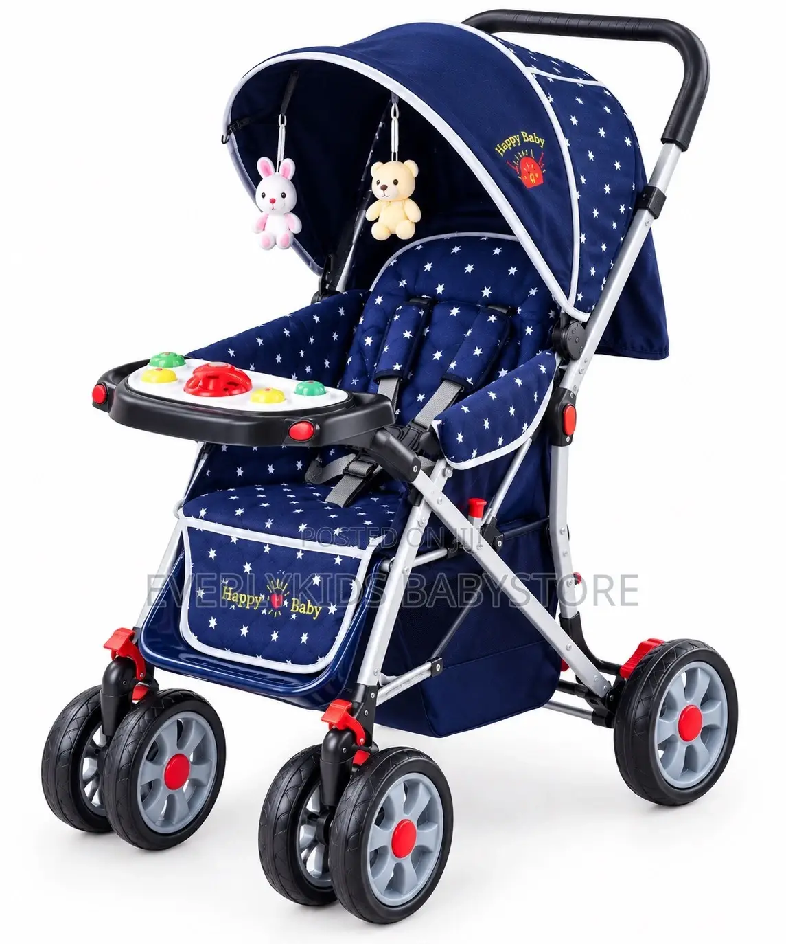 Baby Stroller With Food Tray - Navy Blue - New