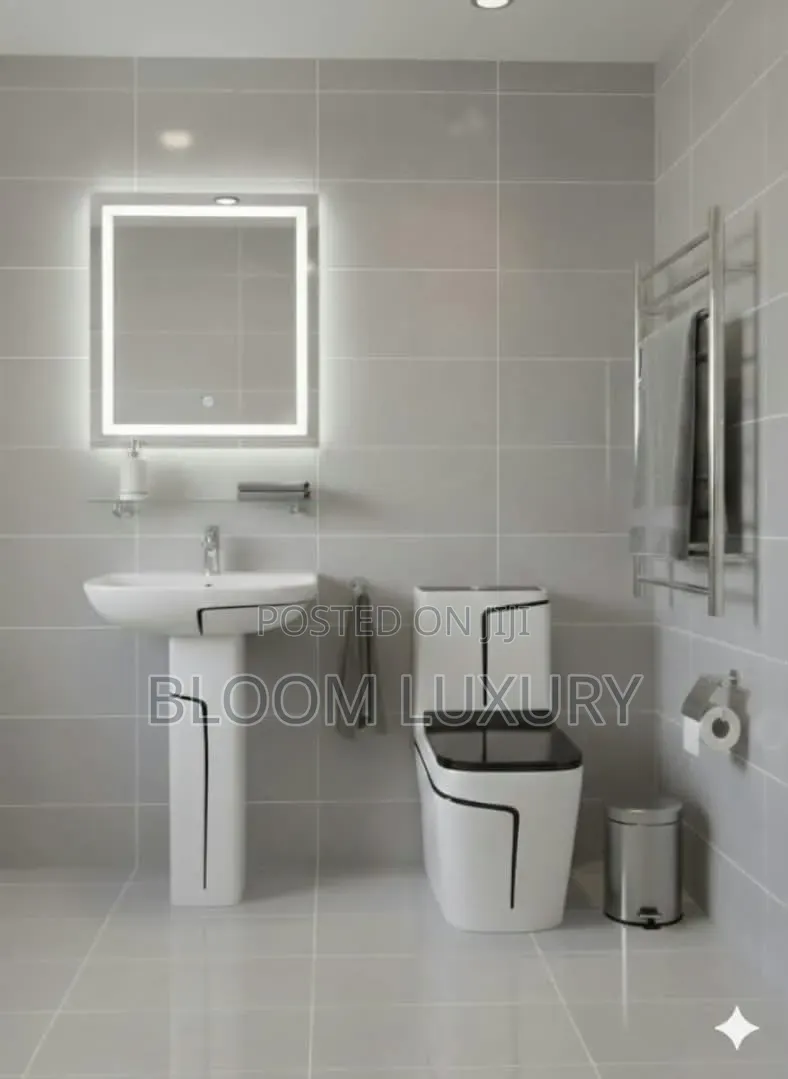 Square Water Closet +Pedestal Basin Black+white
