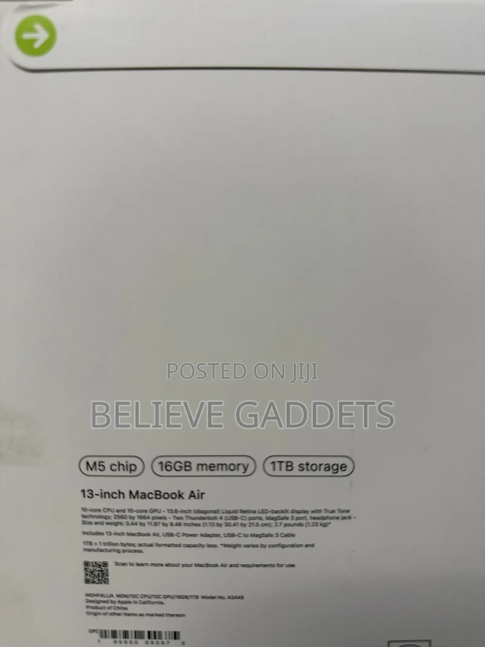 New Laptop Apple MacBook Air 2026 M5 16GB Apple M5 SSD 1T