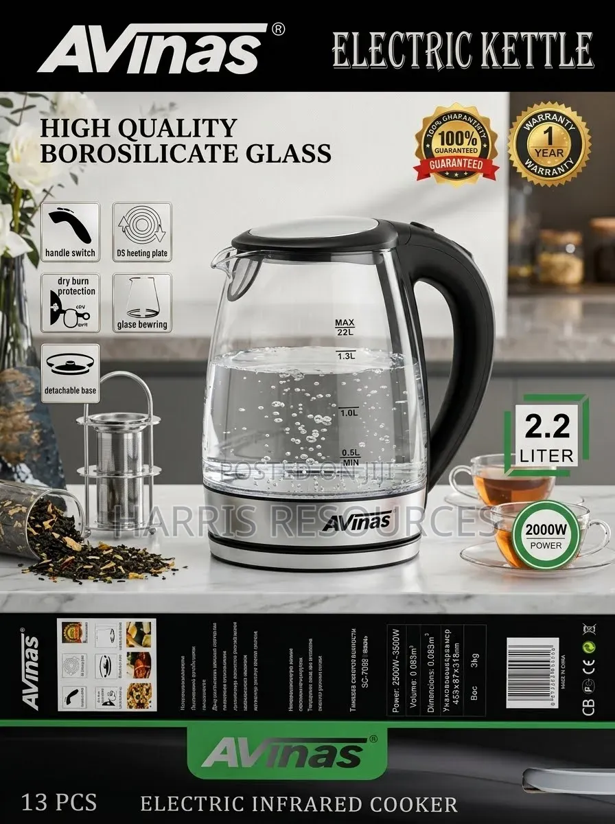 Premium Borosilicate Glass, 2.2L Electric Kettle