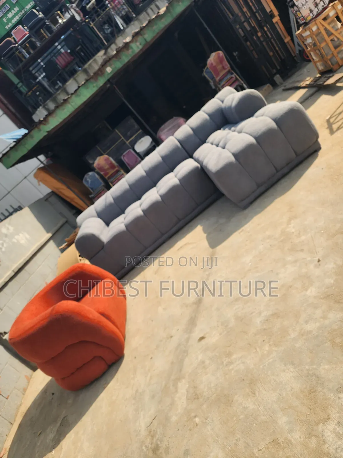 Grey Coloured Bubble L-Shaped Sofa With a Single Seater