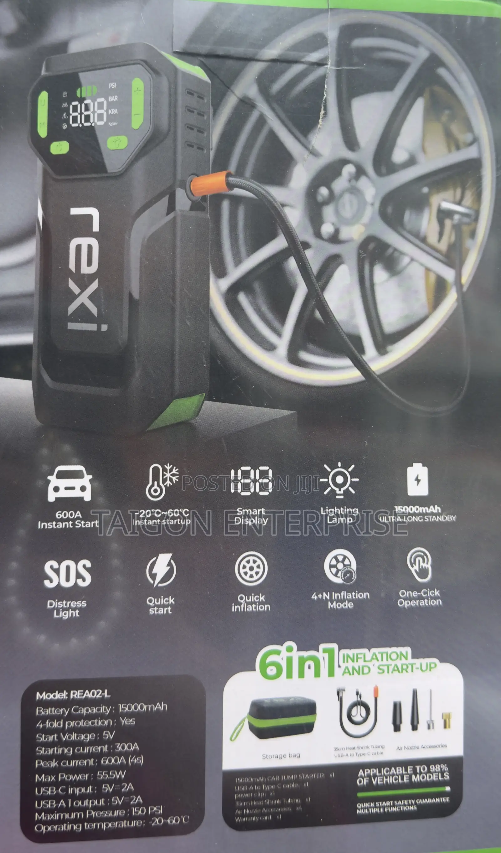 Rexi Car Jumper Start. 6 in 1 Inflation and Start-Up