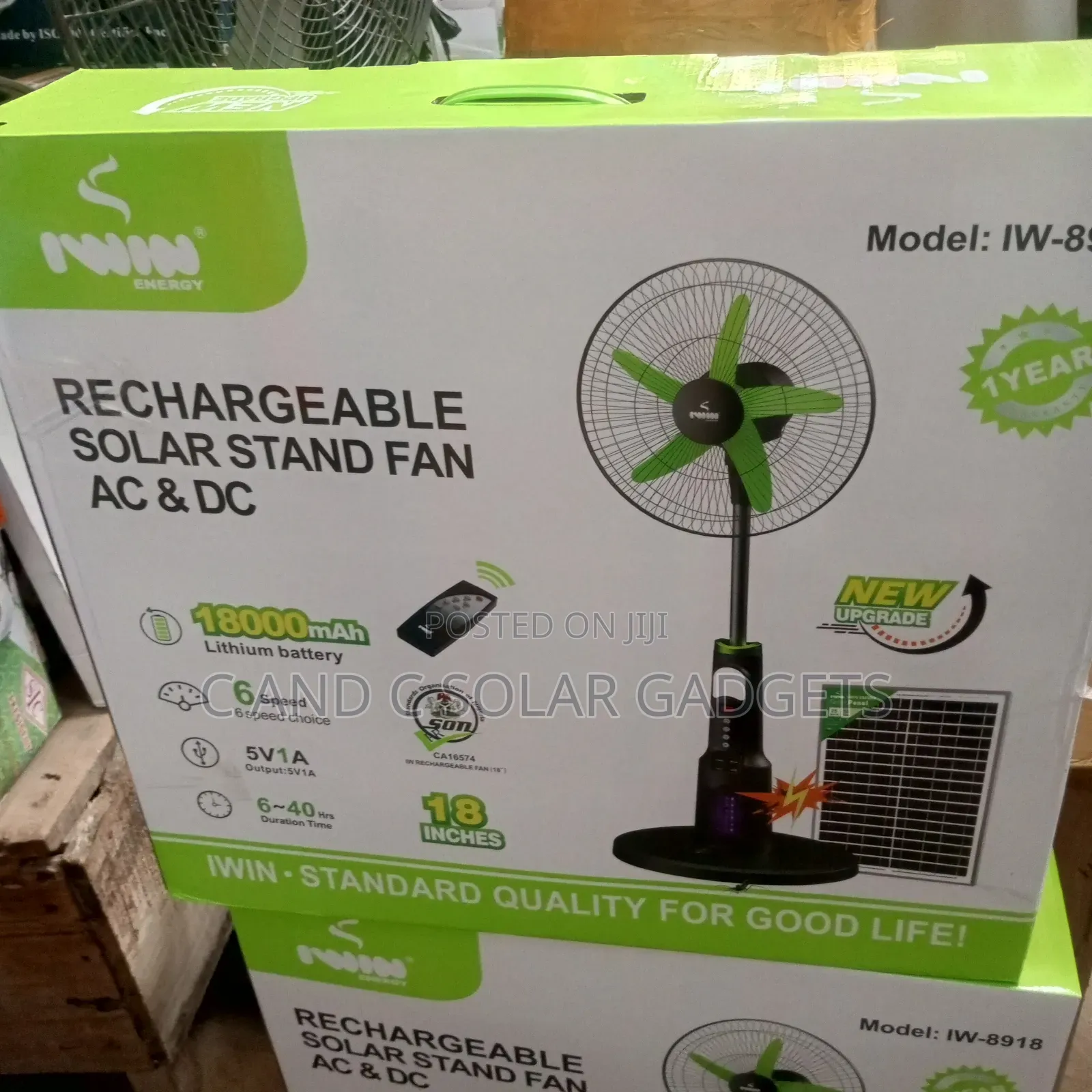 Iwin Rechargeable Solar Fan AC and DC 18 Inches