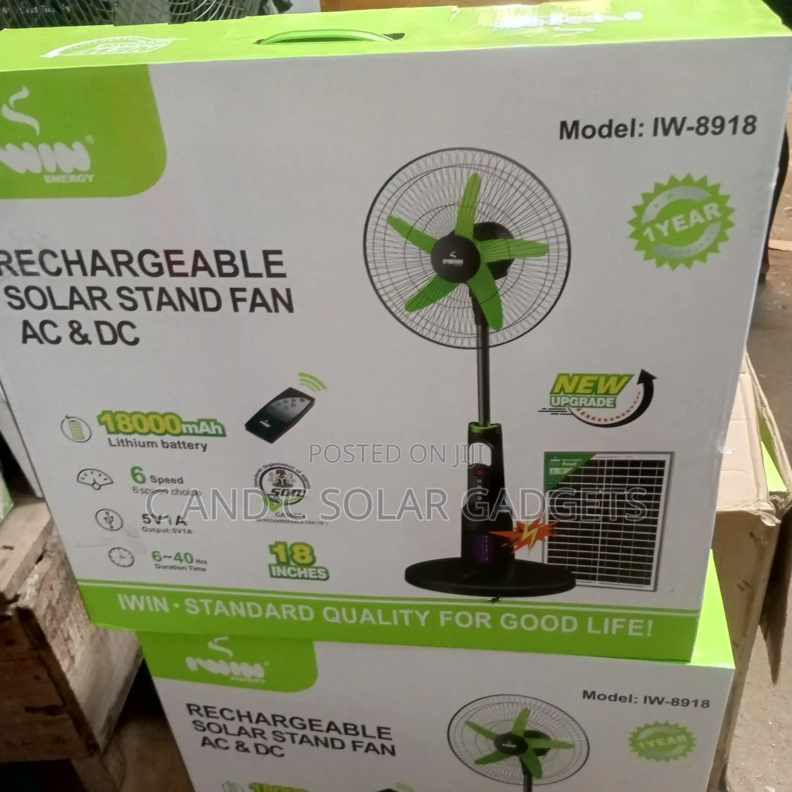Iwin Rechargeable Solar Fan AC and DC 18 Inches