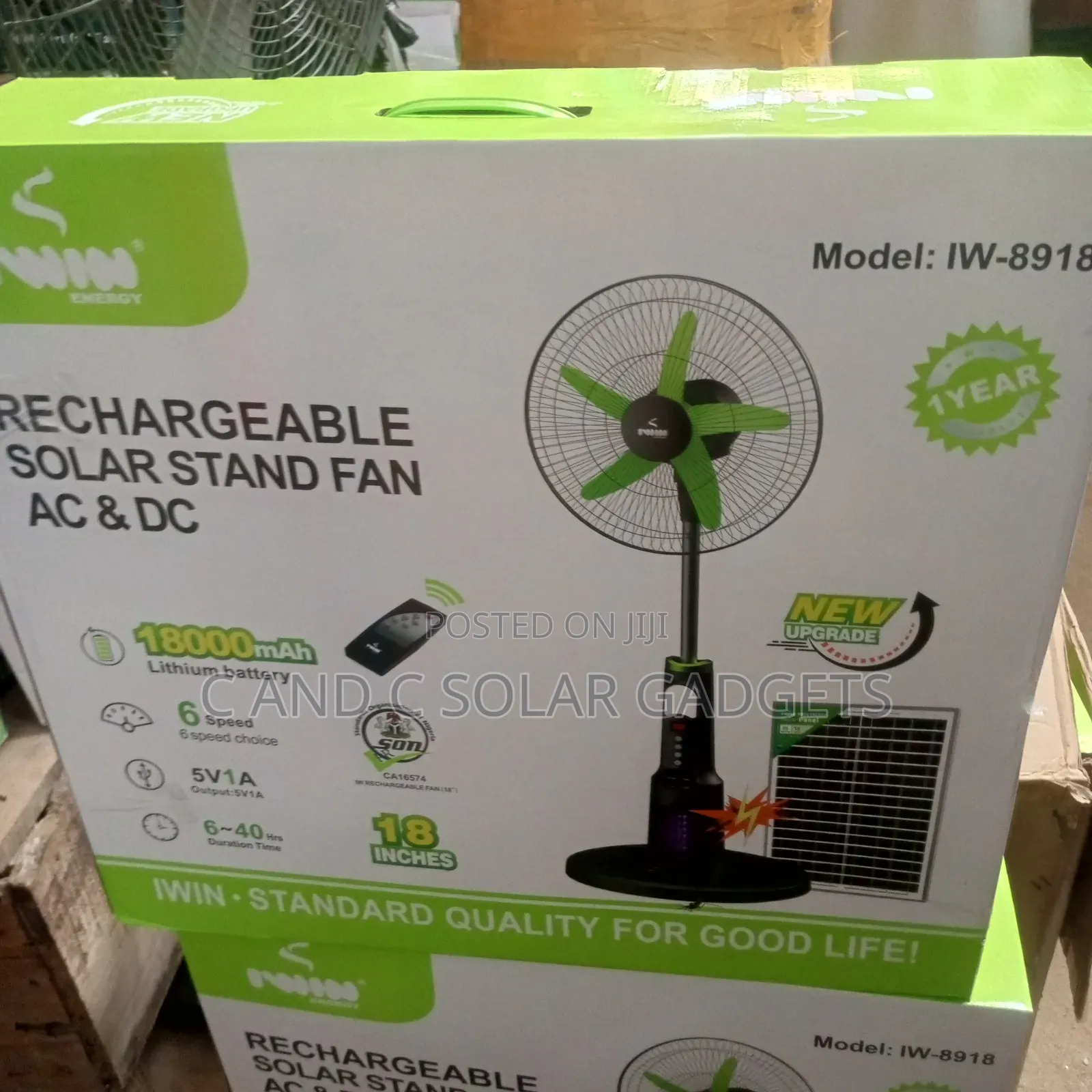 Iwin Rechargeable Solar Fan AC and DC 18 Inches