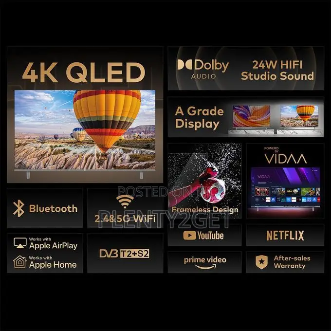Itel 65-Inch 4K QLED Smart TV, VIDAA OS, Dual-Band Wi-Fi, 24W Speakers