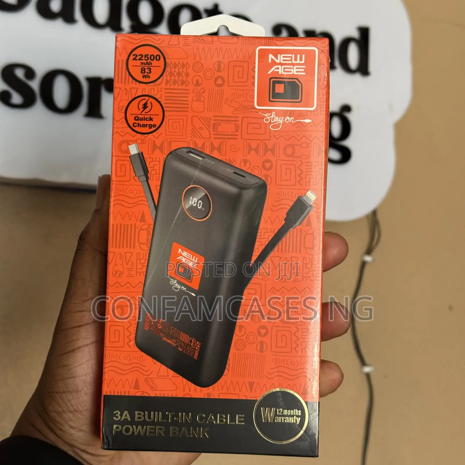 New Age 22500mAh Power Bank With in Built Cable