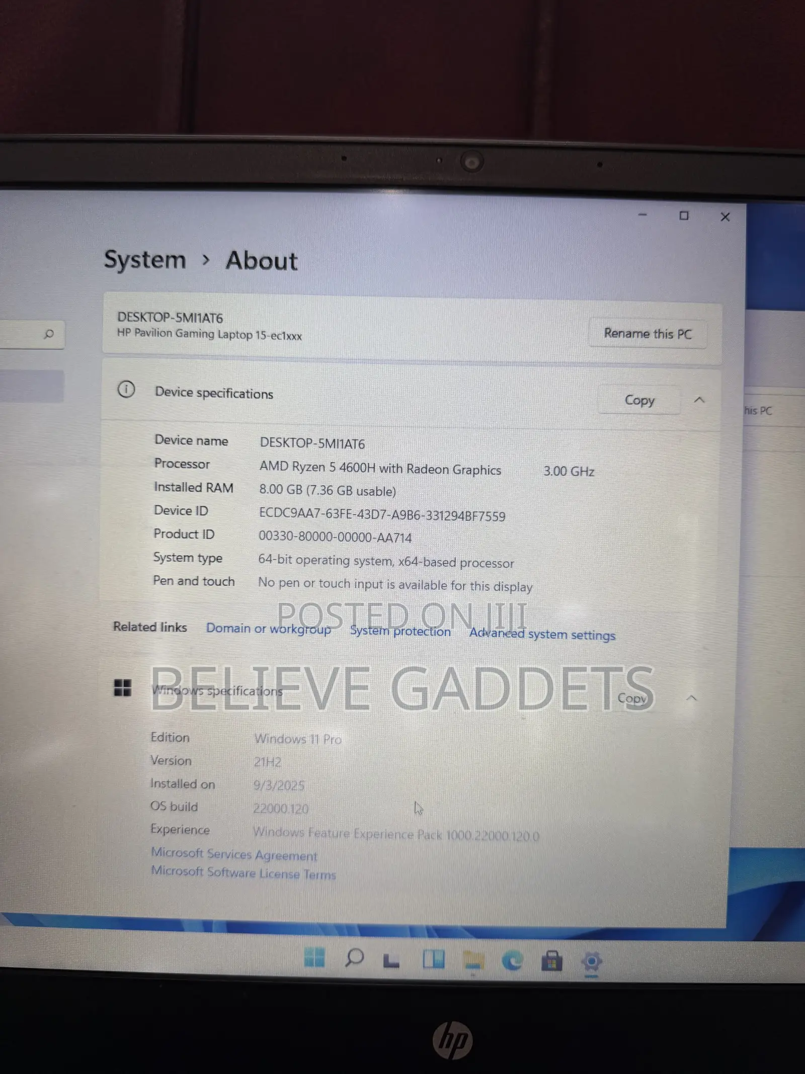Laptop HP Pavilion 15 8GB AMD Ryzen 5 SSD 256GB