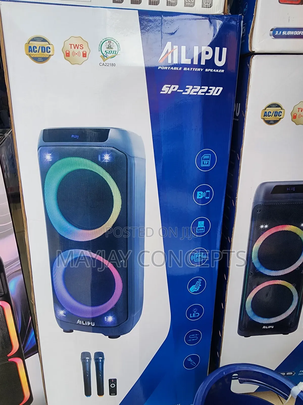 AILIPU SP-3223D Portable Bluetooth Speaker With 2 Mics and LED Lights