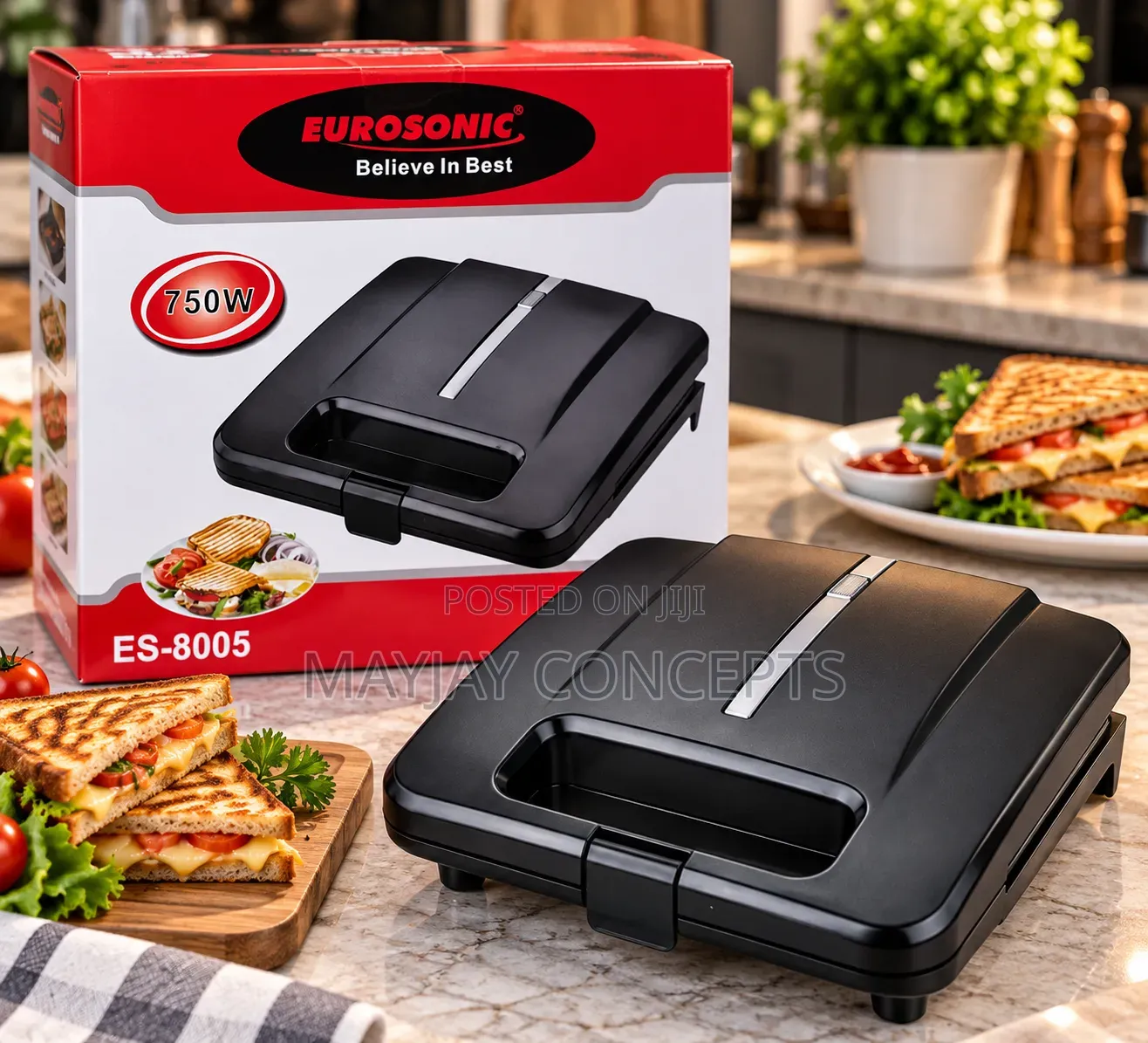 EUROSONIC ES-8005 750W Electric Sandwich Maker for Quick Toasting
