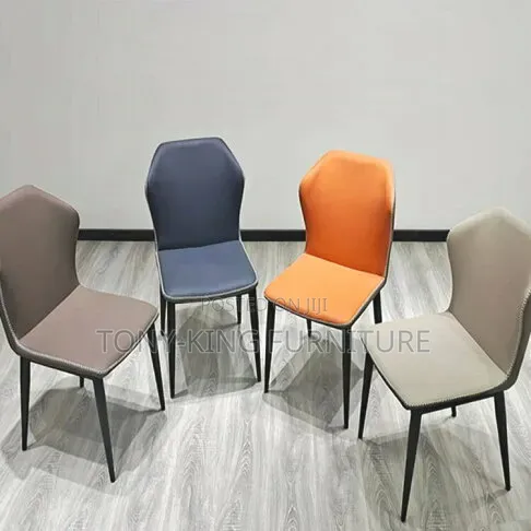 Set of 4-Padded Leather Faux-Leather Dining Chair With Black Metal Leg