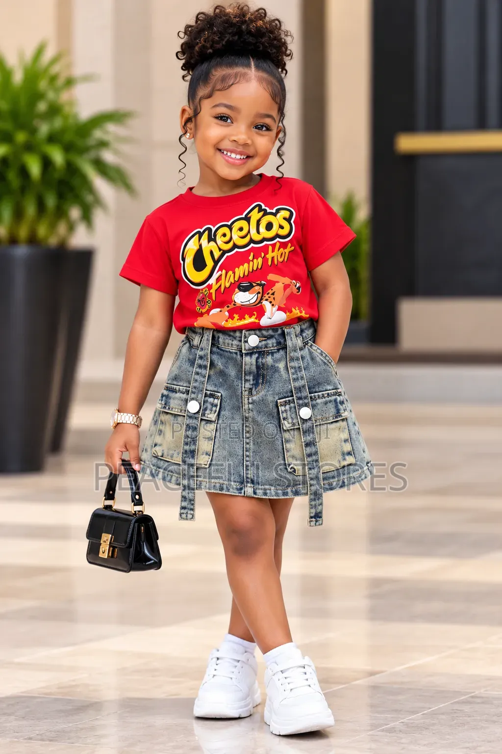 Girls Cheetos Graphic T-Shirt and Denim Cargo Skirt Set