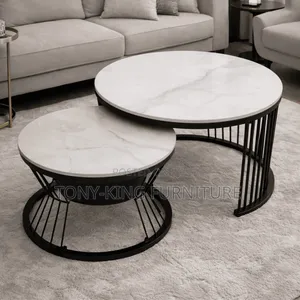 Modern 2-in-1 Nesting Coffee Table Set With Black Metal Frame