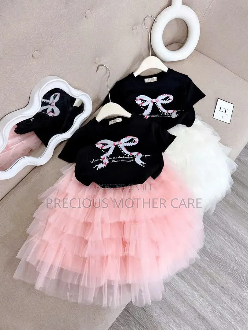 Girls Black Top With Pink Dressing Skirt 2 Pics