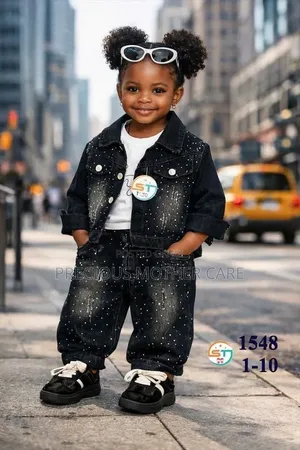 Quality Children Stoning Black Jeans Set Jacket,trouser and Top 3 Pics