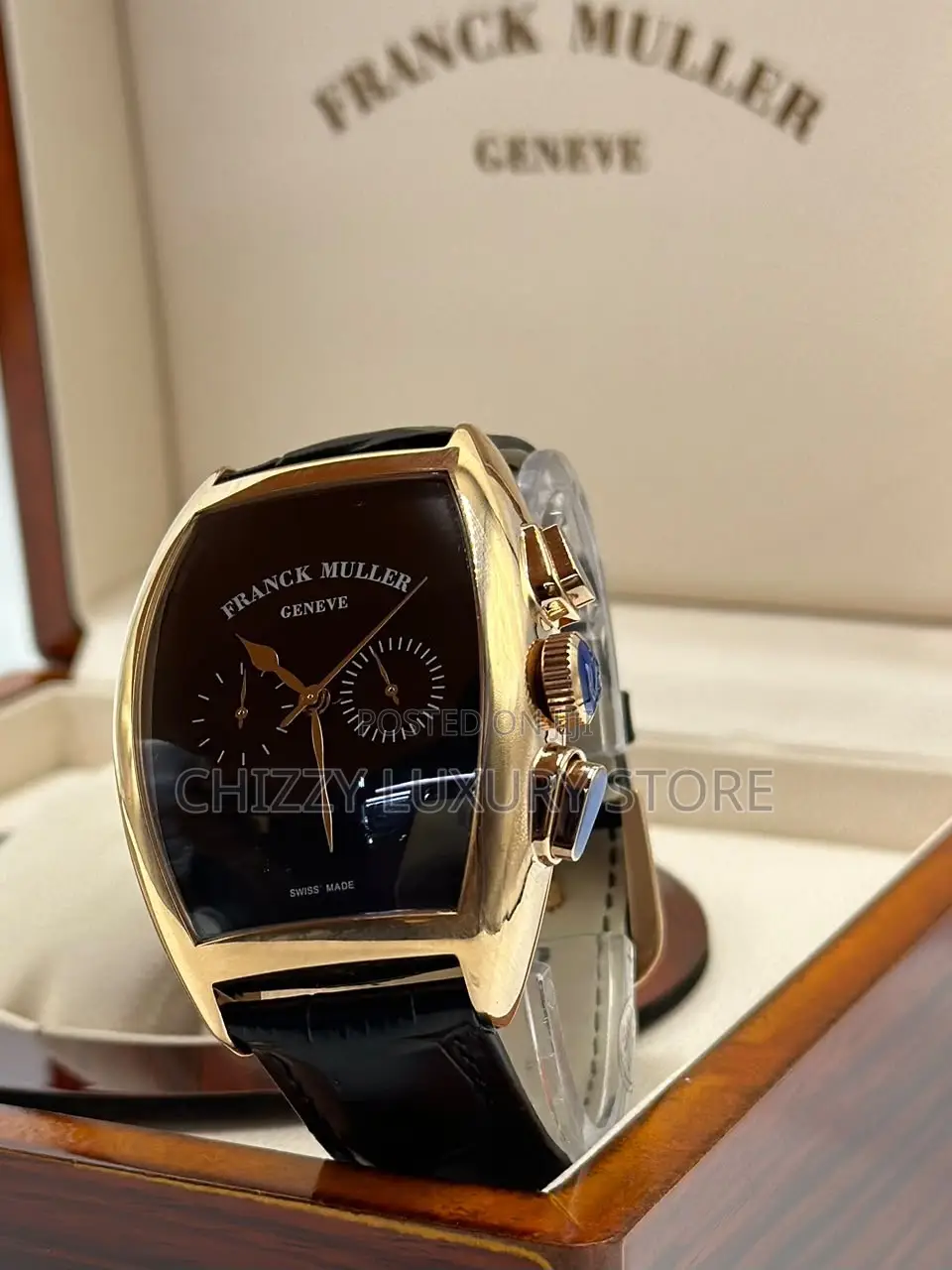 Franck Muller Quality Luxury Genuine Leather Chronograph Wristwatch