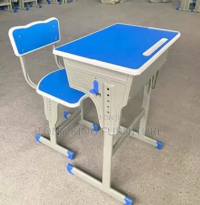 Modern, Single-Student School Desk and Chair Combo Set With a Blue Top