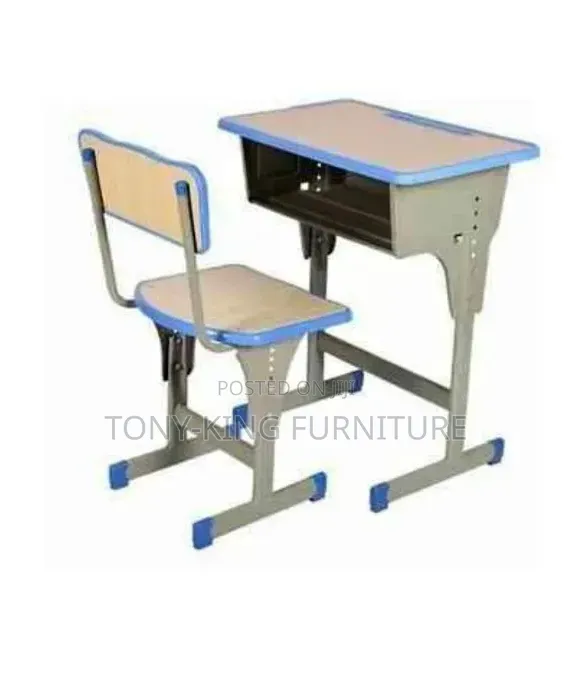 Modern, Single-Student School Desk and Chair Combo Set With a Blue Top