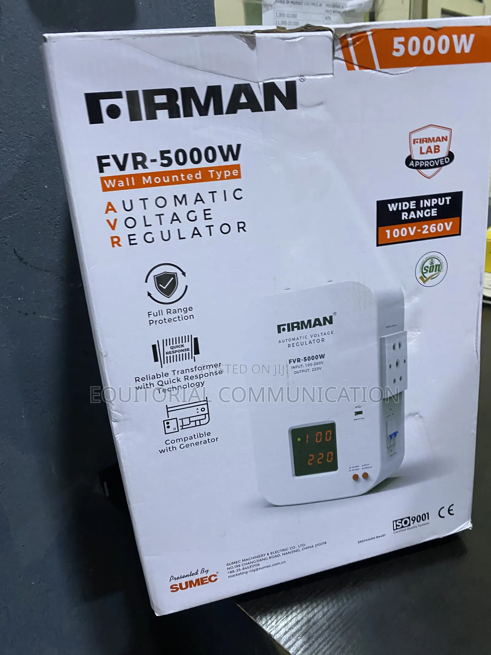 FIRMAN 5000W Wall-Mounted Automatic Voltage Regulator 100V–260V
